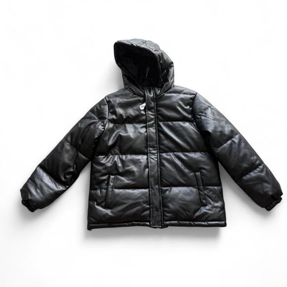 Nwt prettylittlething black faux leather puffer jacket s-m - Picture 1 of 5